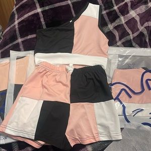 Pink 2 piece 1 shoulder set